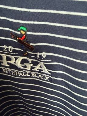 PGA 2019 Bethpage Black - Navy and White Striped Polo Golf Shirt- XXL